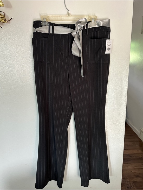 New York & Company Pants - New York & Company Black Pinstripe Dress Pants with Silver Waist Tie
